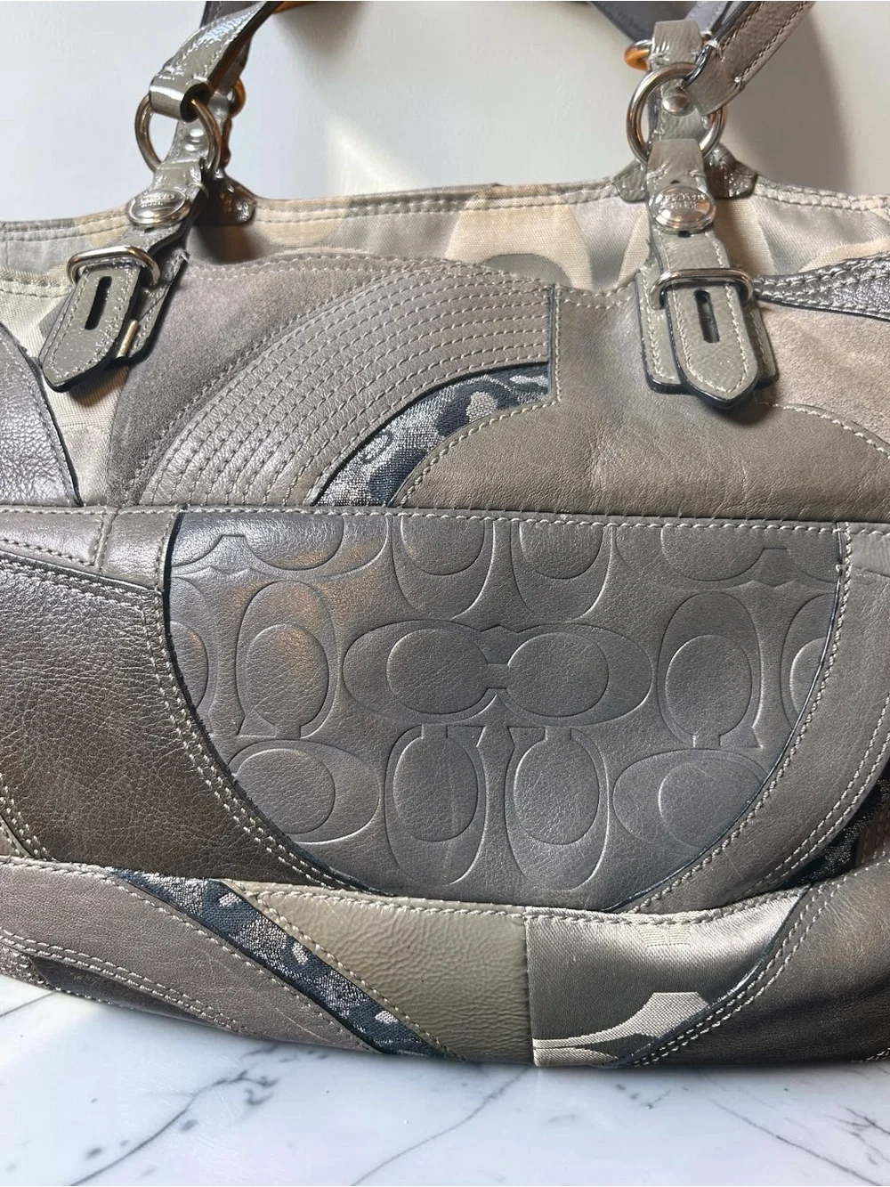 Coach Y2K Suede Leather Patchwork Signature Tote Bag